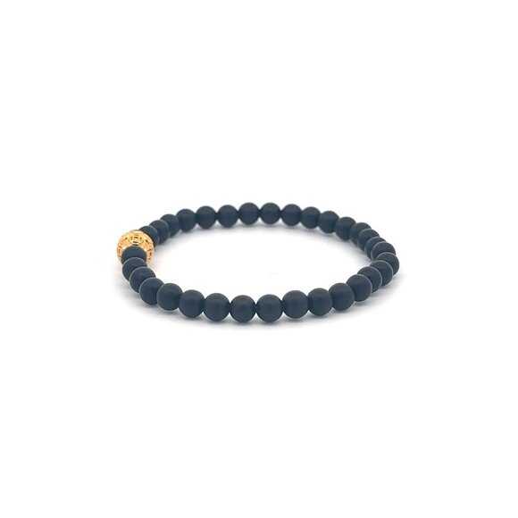 18K Gold Money Coin Ball Lucky Bracelet Mini Gemstones Black Matte Onyx 4mm - Picture 3 of 6